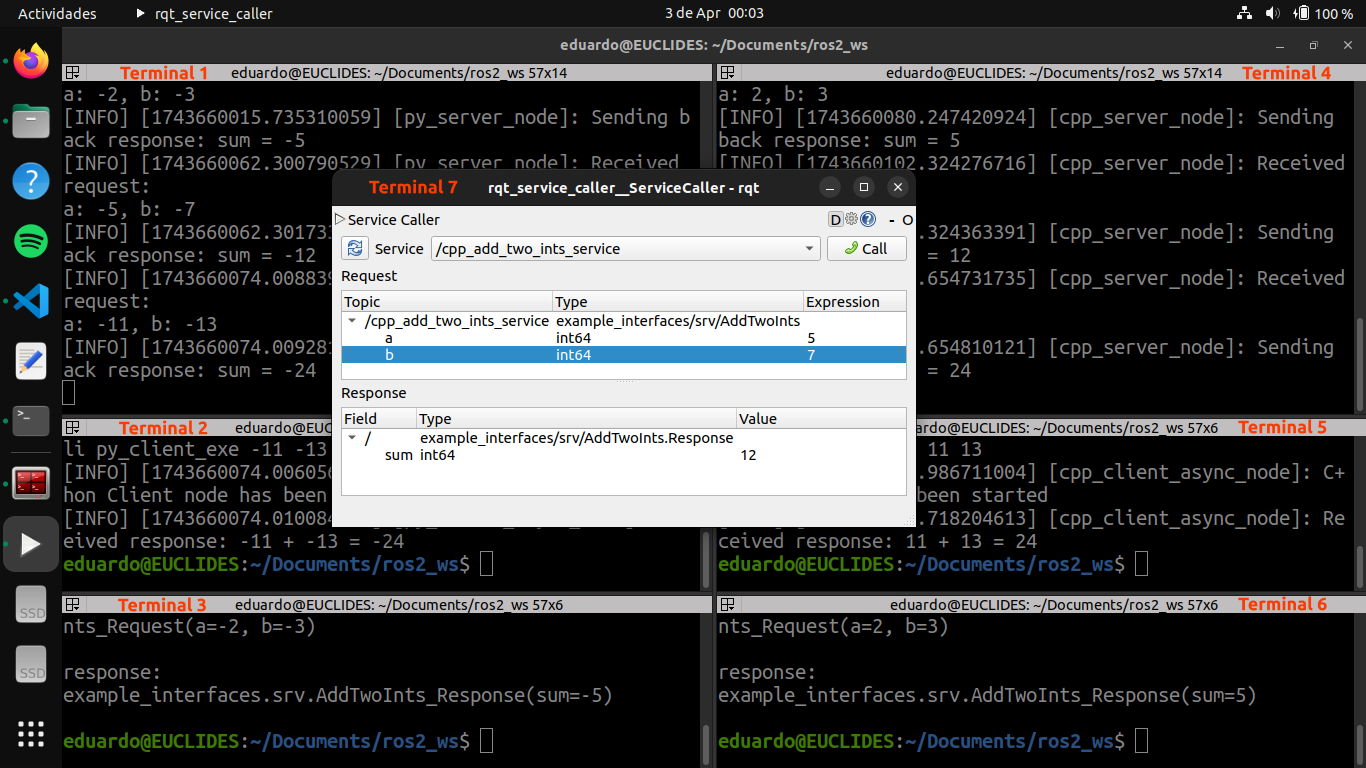 Example screenshot showing terminal outputs from the servers and clients in action.