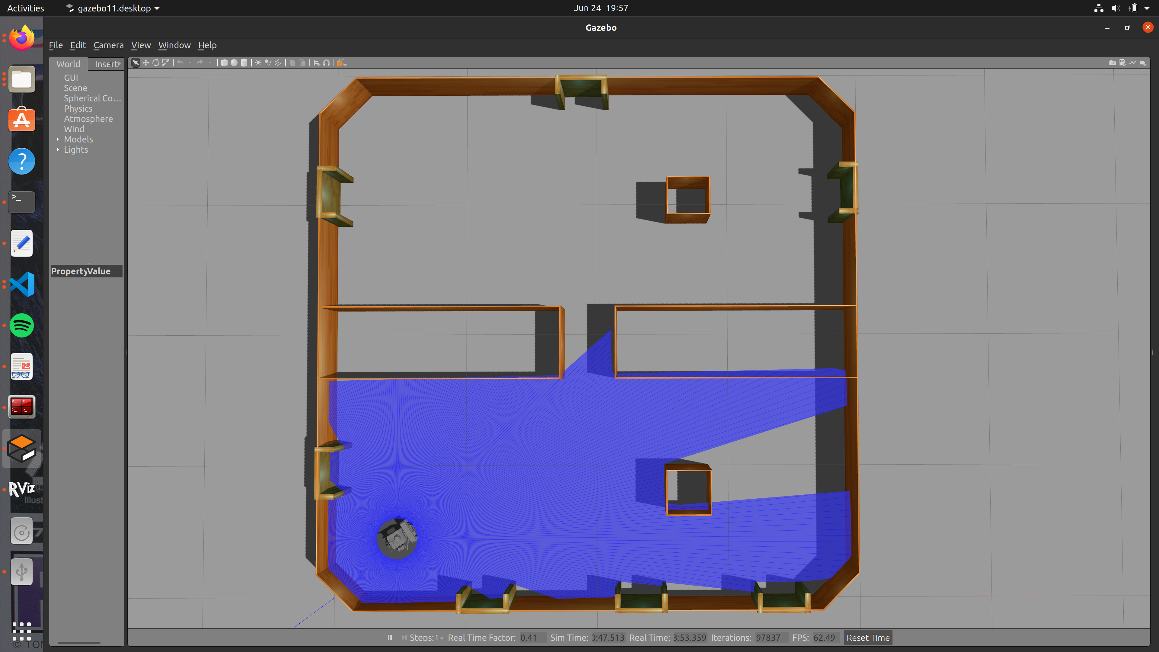 Example screenshot showing the simulation of the RDK X3 Robot in Gazebo.